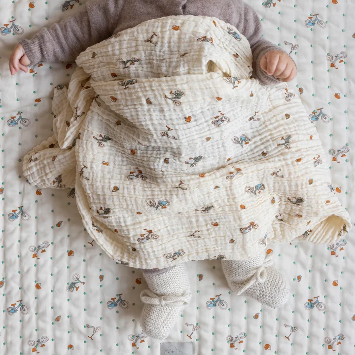 Cam Cam Copenhagen - Couverture en mousseline, 100 x 100 cm, bicyclettes