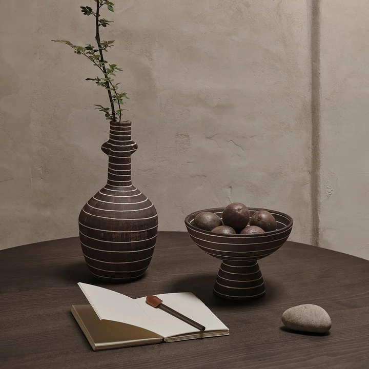 Ferm Living - Brura Vase et bol, coffee / white