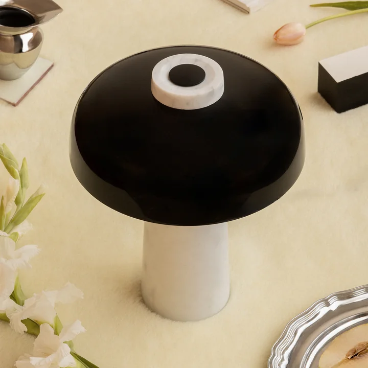 Audo - Reverse Lampe de table LED, Ø 24 x H 30 cm, noir / marbre de Carrare