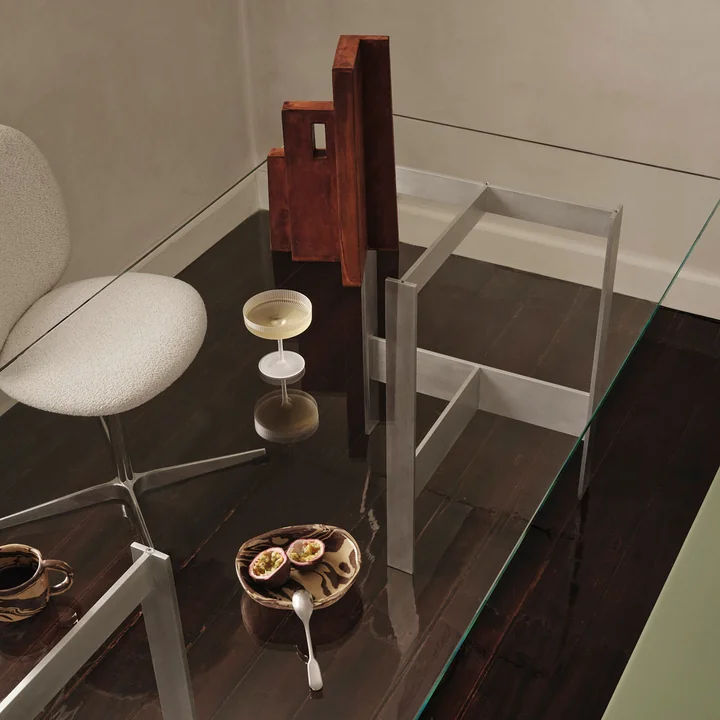 Ferm Living - Lager Table de salle à manger, 200 x 90 cm, verre / aluminium