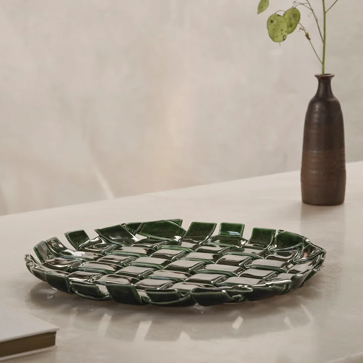 Ferm Living - Plait plat de service, vert émeraude