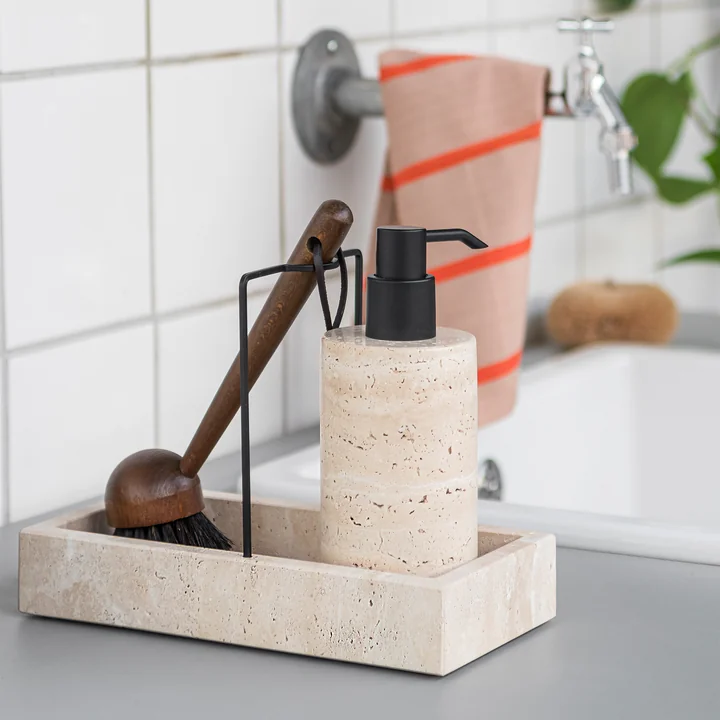Mette Ditmer - Distributeur de savon Travertine, tall et organiseur de rinçage, lin