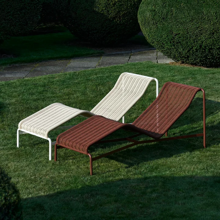 HAY - Palissade Cord Chaise Longue Chaise longue, blanc crème et rouge fer