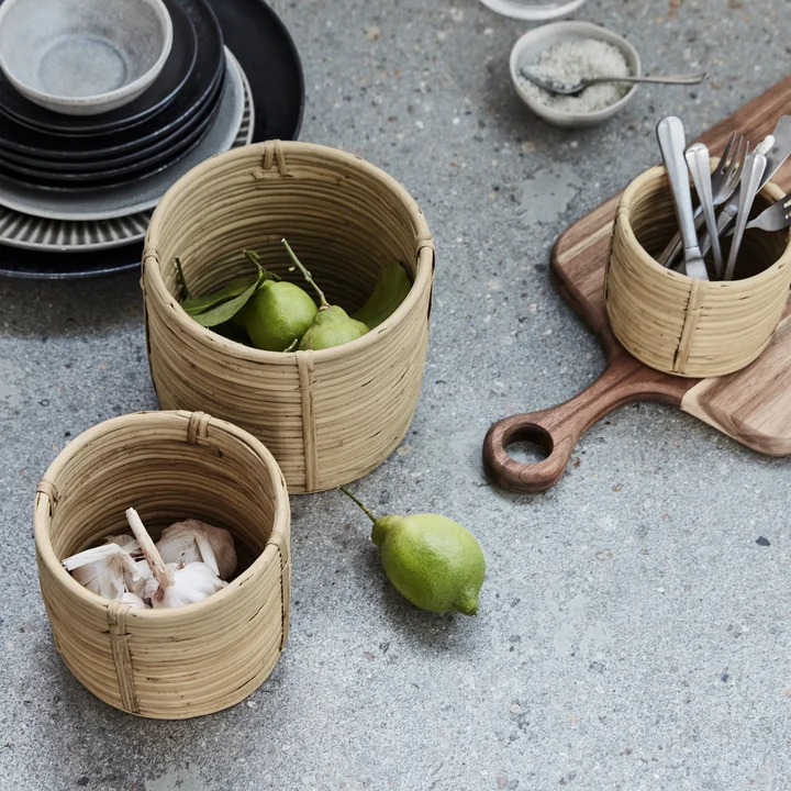 House Doctor - Panier de rangement Linder, rotin (lot de 3)