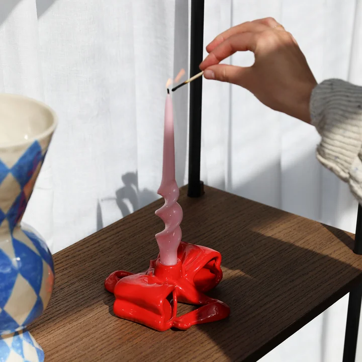 & klevering - Ribbon bougeoir, rouge, bougie bâton Alpha