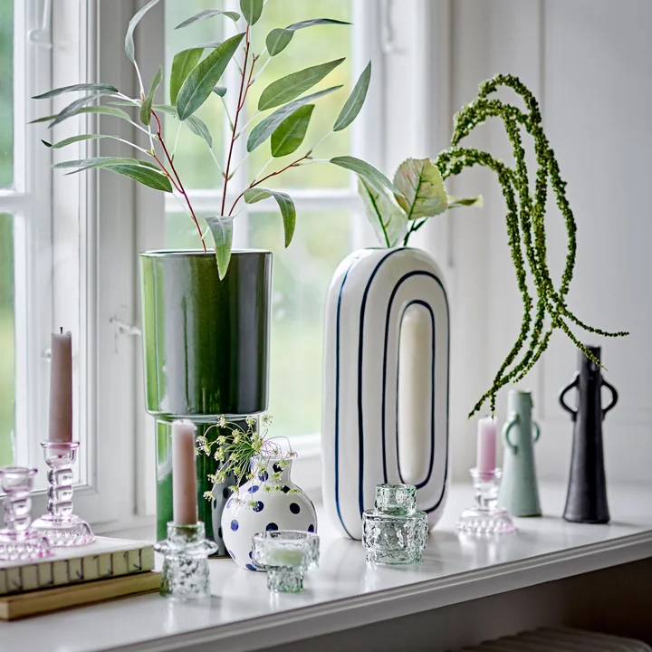 Bloomingville - Mae Vase, H 32 cm, blanc / bleu