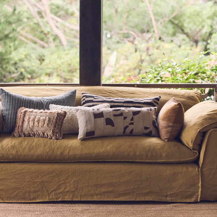 HKliving - Natural Patched Coussin, 70 x 30 cm, beige / marron