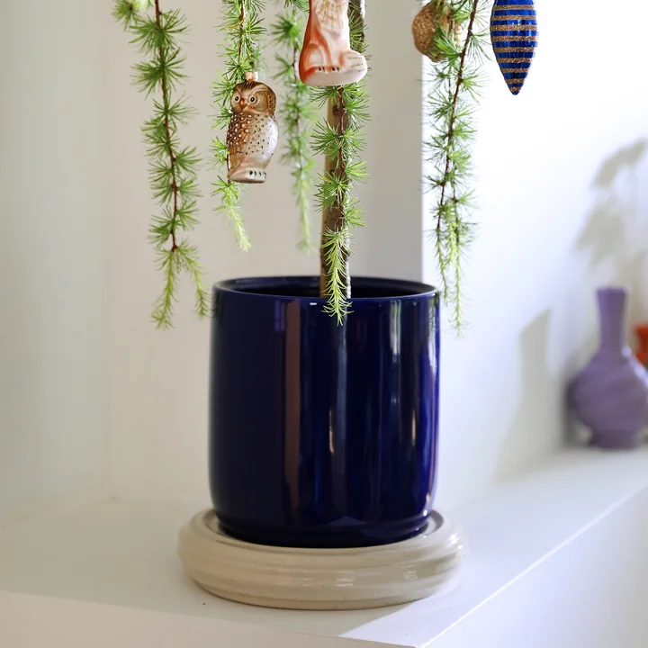 & klevering - Churros Pot de fleurs, Ø 24,5 x 25 cm, bleu / blanc