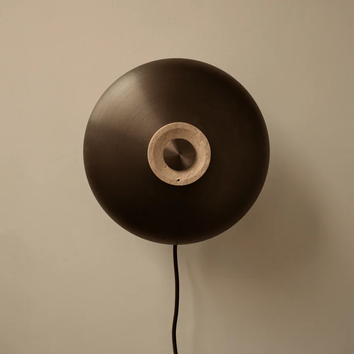 Audo - Reverse LED Applique murale, Ø 24 x H 15,5 cm, laiton bruni / pierre de travertin