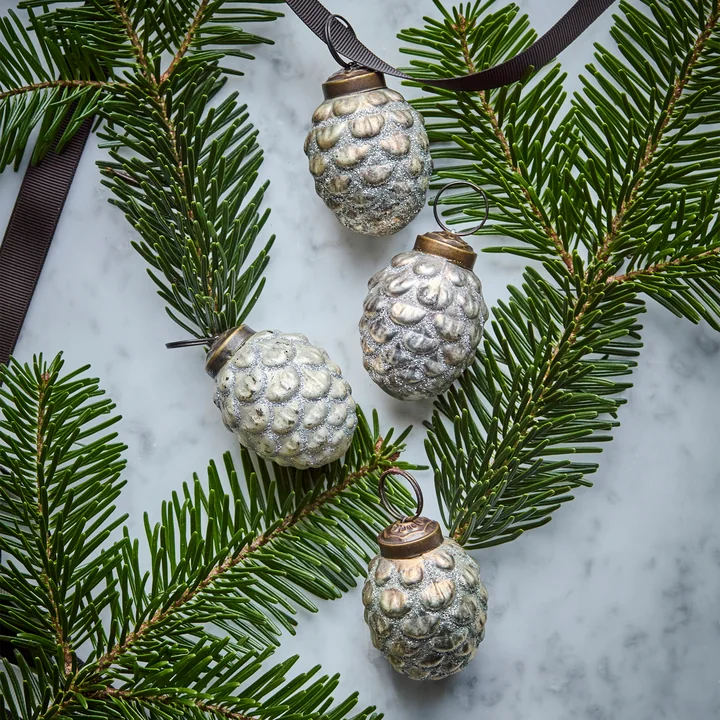 House Doctor - Cone Ornements, Ø 4 cm, argent antique, (set de 4)