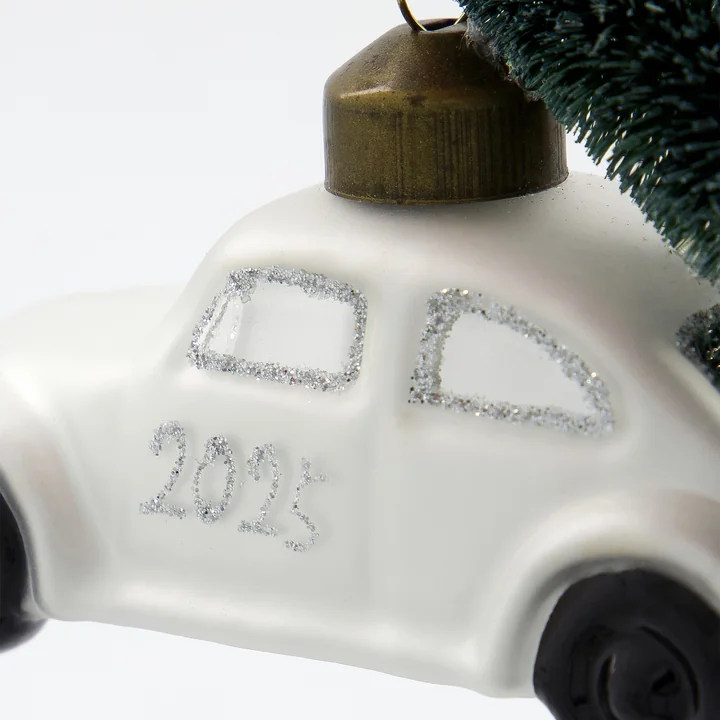House Doctor - Xmas Cars Voitures décoratives, 5,5 cm, blanc / argenté