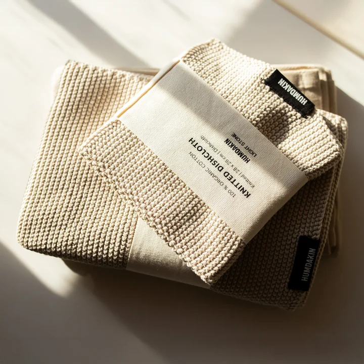 Humdakin - Torchon à vaisselle et de cuisine en tricot, light stone