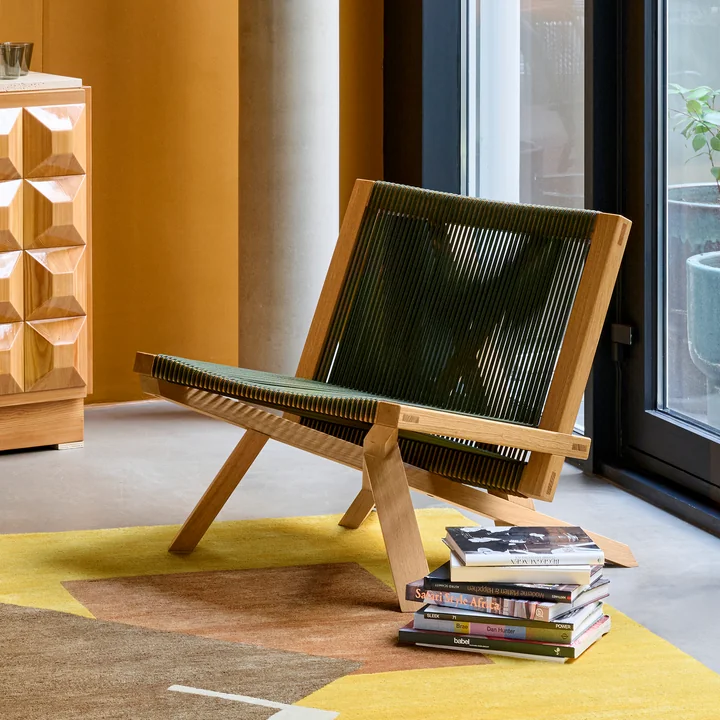 ClassiCon - Volkshaus Lounge Chair et tabouret, chêne naturel / vert forêt