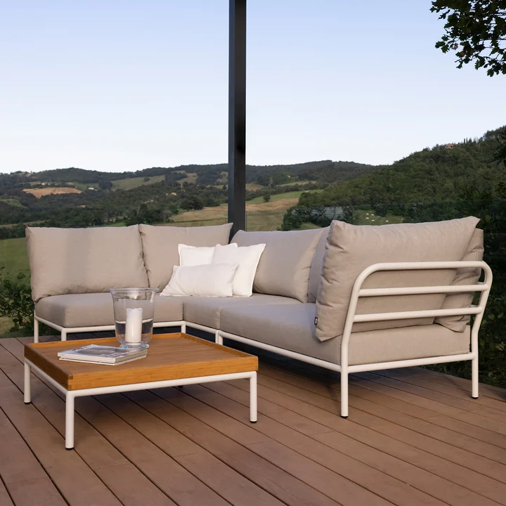 HOUE - Level 2 Canapé, muted white / ash, table basse 81 x 81 cm bambou, muted white