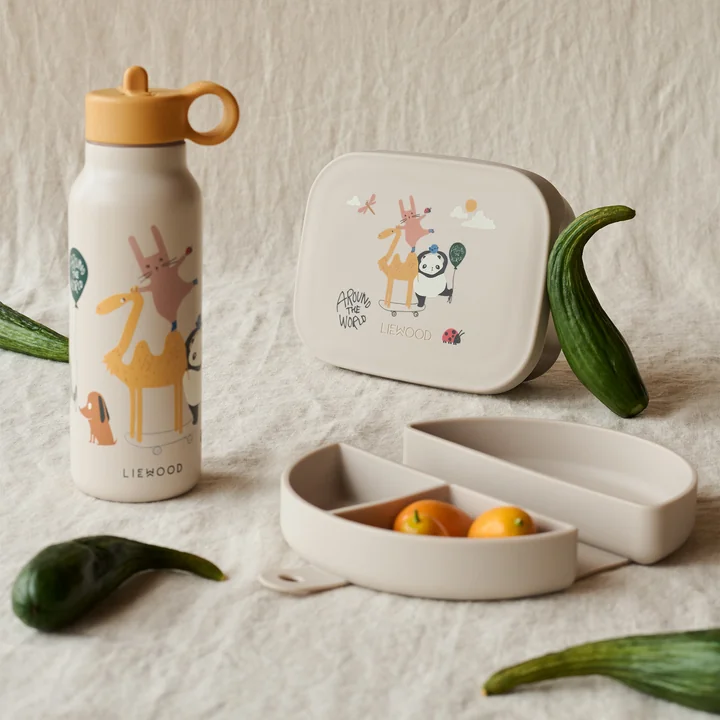 LIEWOOD - Boîte à lunch Arthur, bouteille d'eau Falk et boîte à goûter Eugene, Around the world, sandy