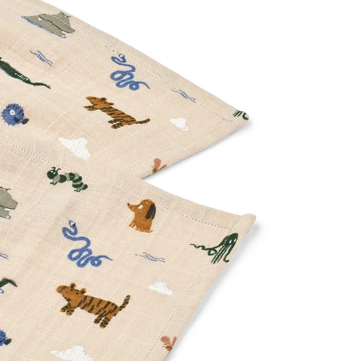 LIEWOOD - Mouchoirs en mousseline de coton bio Lewis, Around the world, sandy