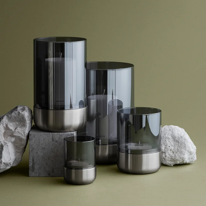 Blomus - Calma Photophores, smoke / acier inoxydable mat