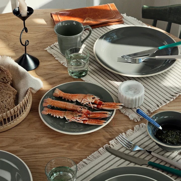 Broste Copenhagen - Elouise Chemin de table, 41,5 x 32 cm, blanc cassé / gris foncé