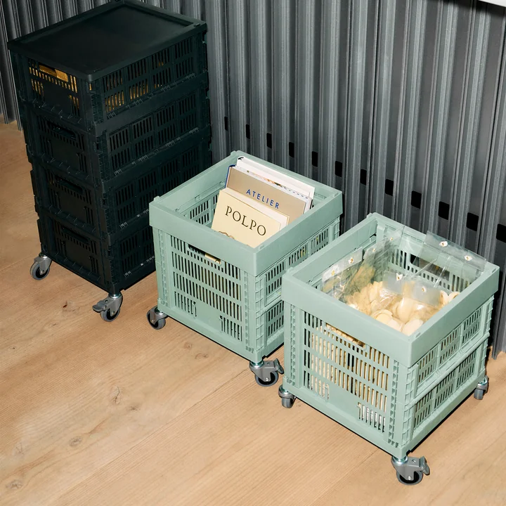 HAY - Colour Crate Corbeille Cube, 29,5 x 29,5 cm, vert sauge, recyclée