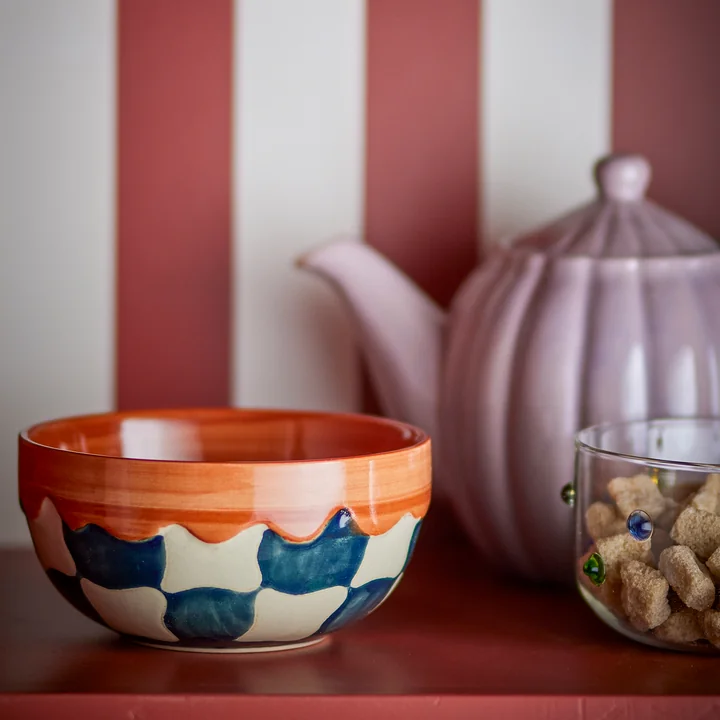 Bloomingville - Check Bol, 590 ml, bleu