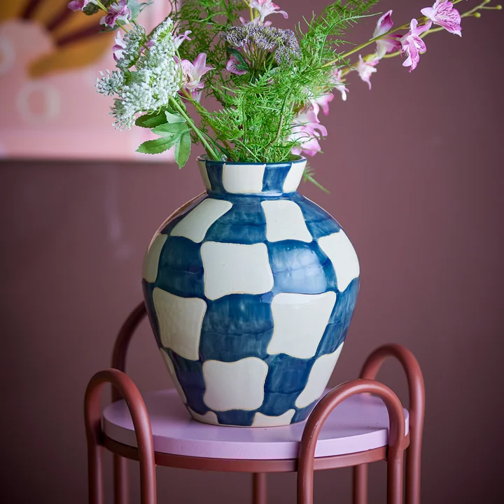 Bloomingville - Check Vase, bleu