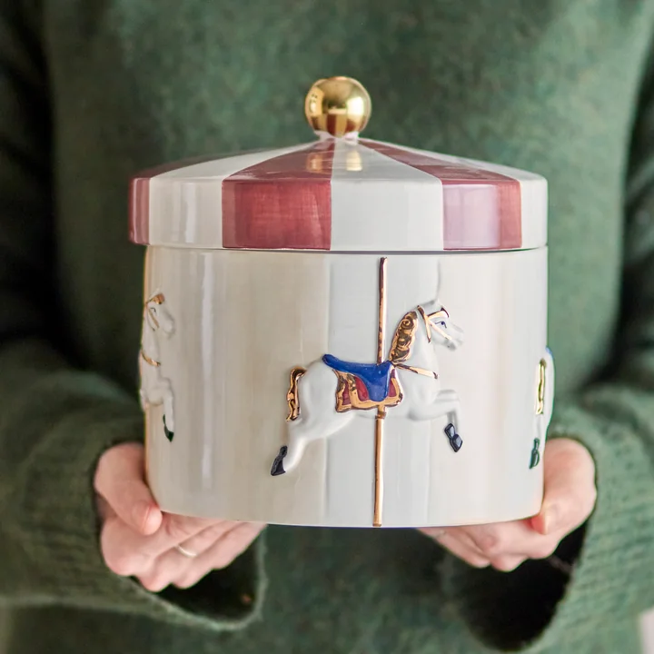 Bloomingville - Merry-go-round Récipient avec couvercle, Ø 19,5 x H 20,5 cm, rouge