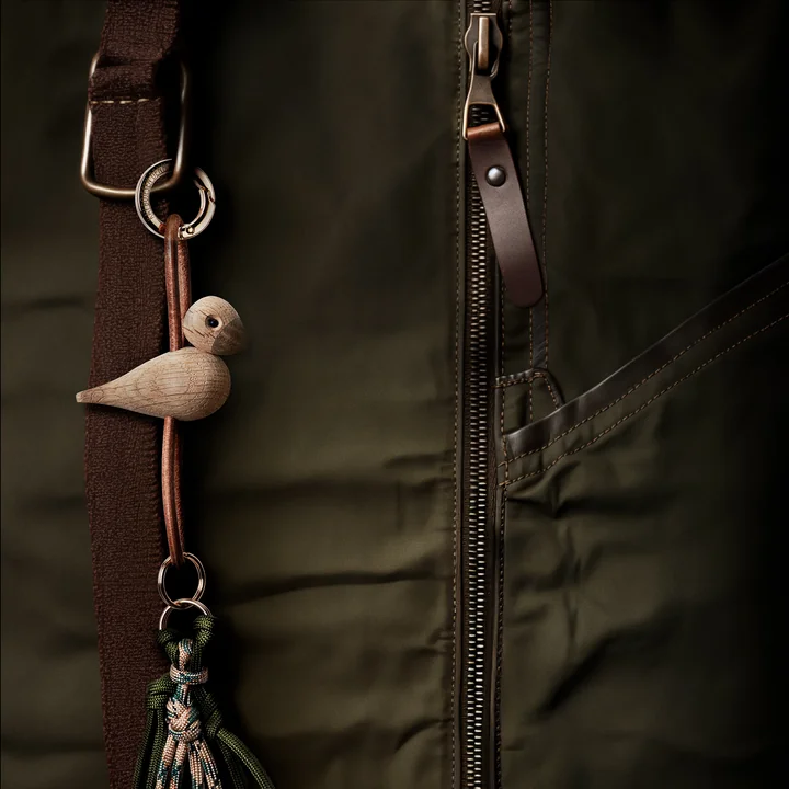 Kay Bojesen - Porte-clés oiseau, chêne non traité / or / cuir naturel