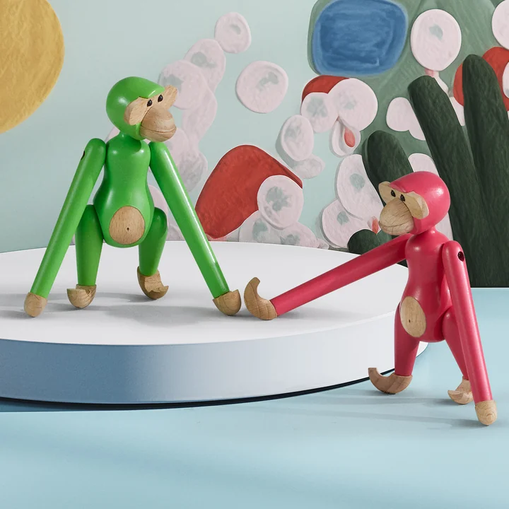 Kay Bojesen - Singe en bois mini, vert clair et rose