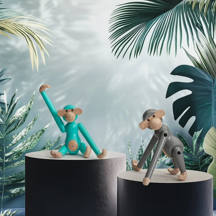 Kay Bojesen - Singe en bois mini, turquoise et gris