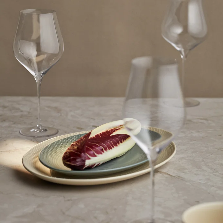 Lyngby Porcelæn - Rhombe Earth plat de service ovale, moss et marble