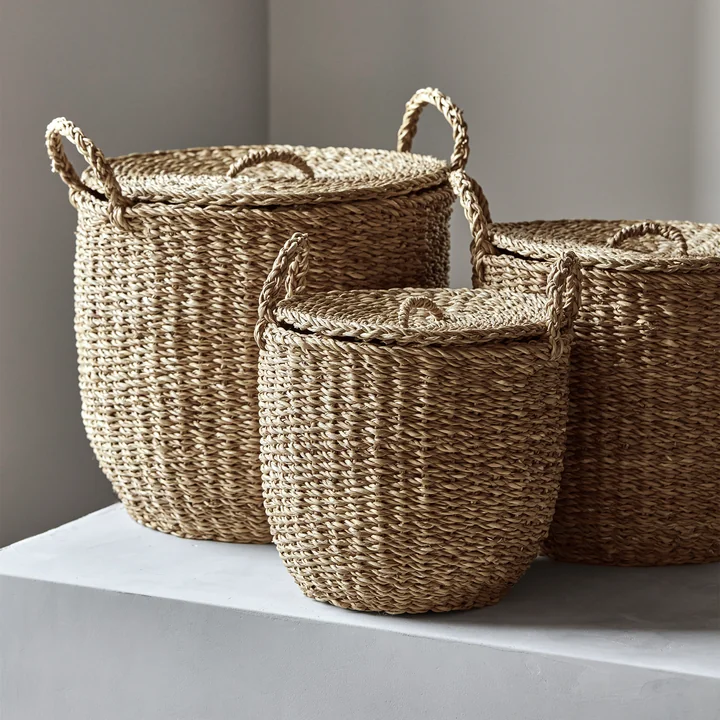 Meraki - Round Panier de rangement, Ø 29 x 27 cm, naturel (set de 3)