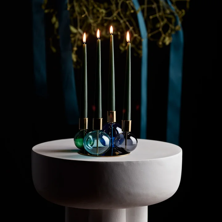 Holmegaard - Bubble Bougeoir à 4 branches, Ø 17,5 cm, bleu / vert