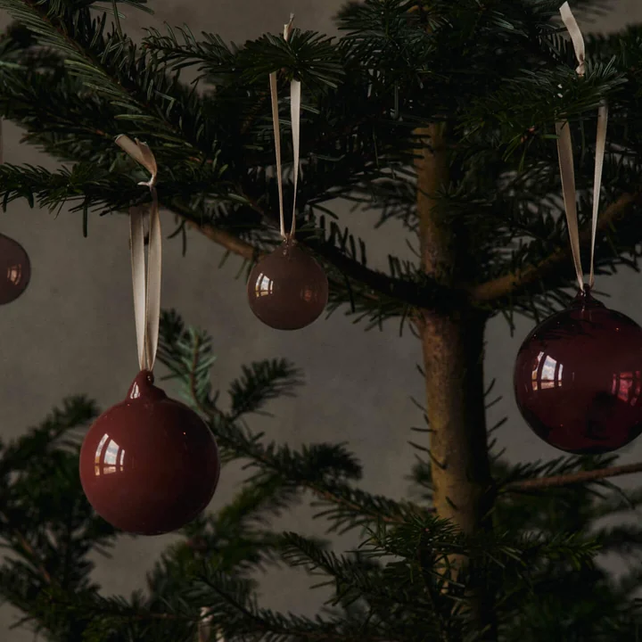 Ferm Living - Glass Baubles Boules de Noël, rouge rosé translucide
