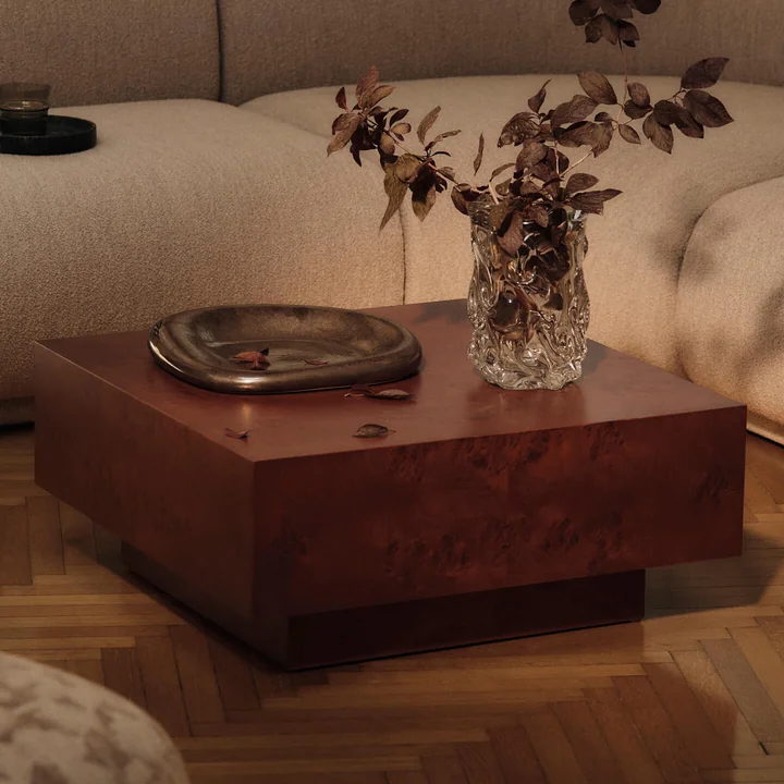 Ferm Living - Burl Coffee Table, avec tiroir, 70x 70 cm, teinté foncé