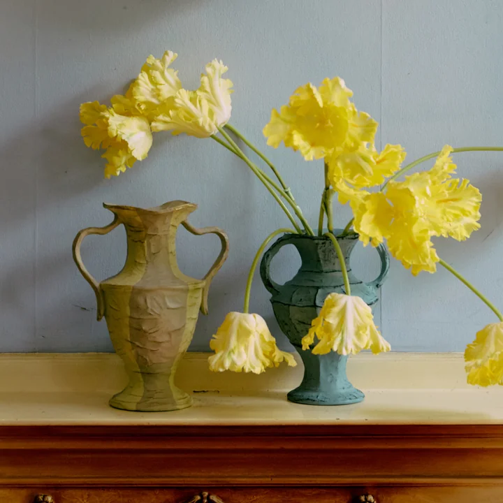 HKliving - New Classics Vase, cream stripes et soft blue