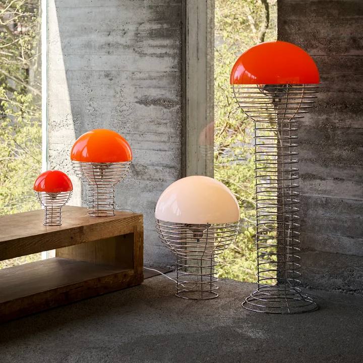 Verpan - Wire Lampes LED, chrome / blanc, orange et rouge