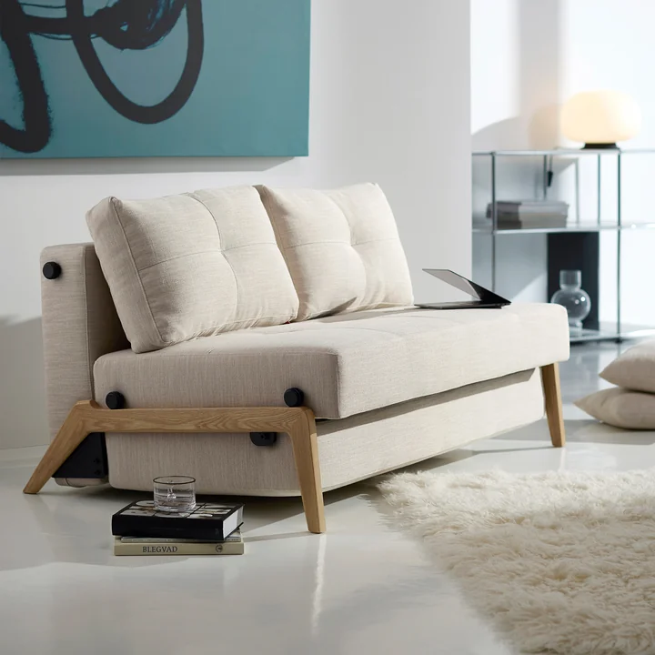 Innovation Living - Cubed 140 Canapé-lit, 148 x 98 cm, chêne / sable (612 Blida Sand Grey)