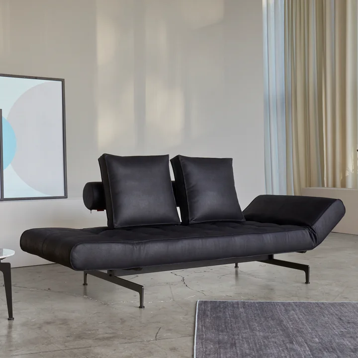 Innovation Living - Ghia Laser Canapé-lit, 210 x 93 cm, cuir noir (Mix 550 Faunal )