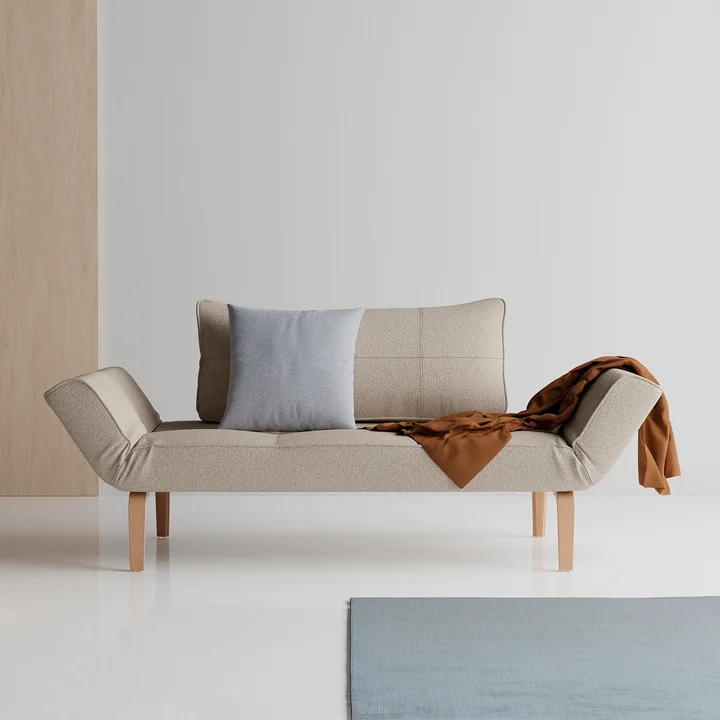 Innovation Living - Zeal Bow Canapé-lit, 200 x 72 cm, chêne naturel / beige (539 Bouclé)