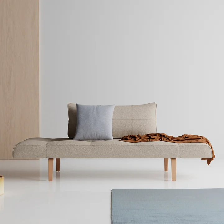 Innovation Living - Zeal Bow Canapé-lit, 200 x 72 cm, chêne naturel / beige (539 Bouclé)
