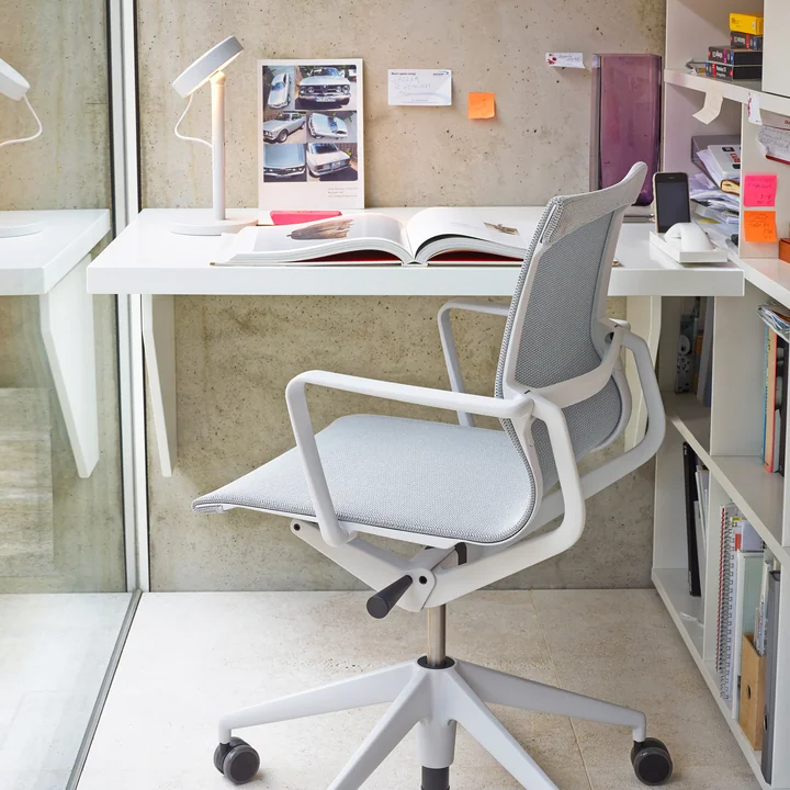 Vitra - Siège de bureau Physix, piétement aluminium poli, TrioKnit gris argenté / soft grey