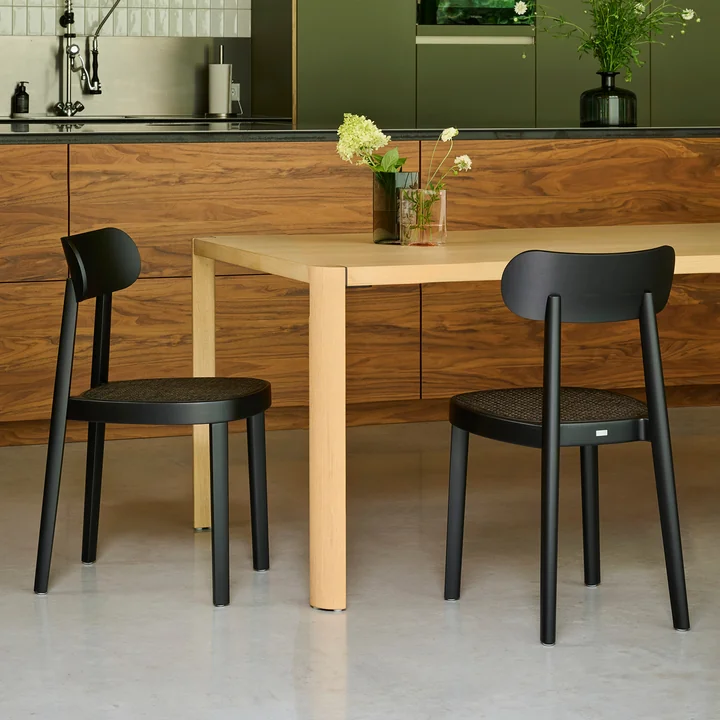 Thonet - 118 Chaise, cannage Dark Melange avec tissu de soutien synthétique / hêtre teinté noir (TP 29)