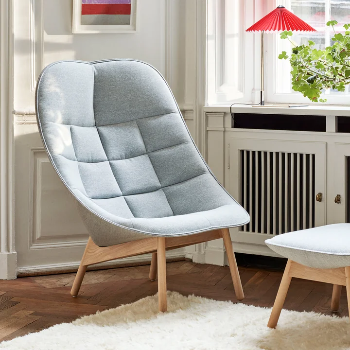 HAY - Uchiwa Fauteuil Quilted, chêne / assise grise (Mode 002) / dossier gris (Remix 123)