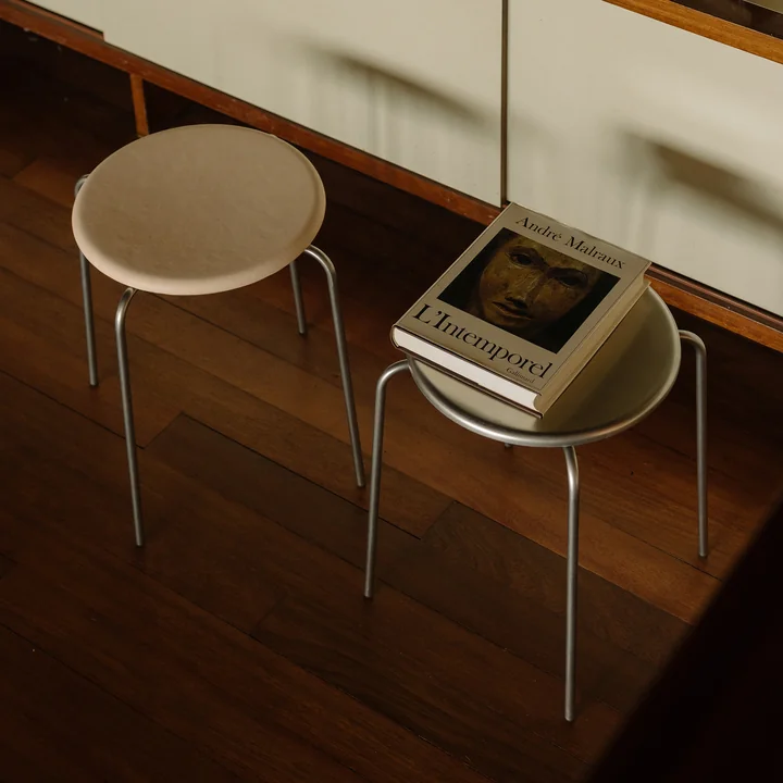 Frama - Petit Rond tabouret, inox brossé / cuir natural