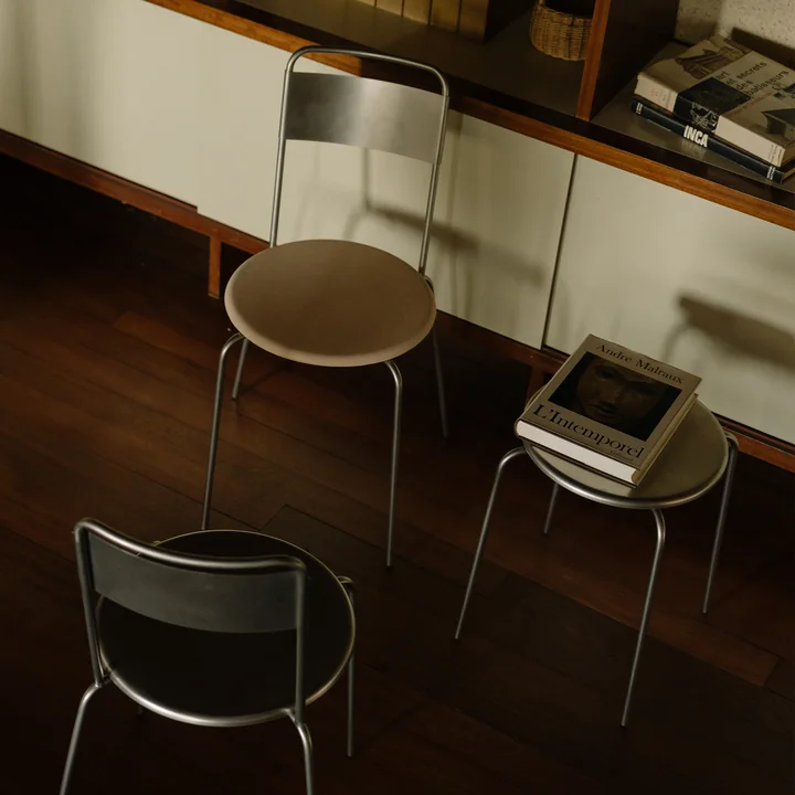 Frama - Chaise Petit Rond, acier inoxydable brossé / cuir natural