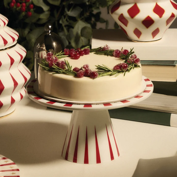 Alessi - Delight Présentoir à gâteaux, blanc / rouge / or