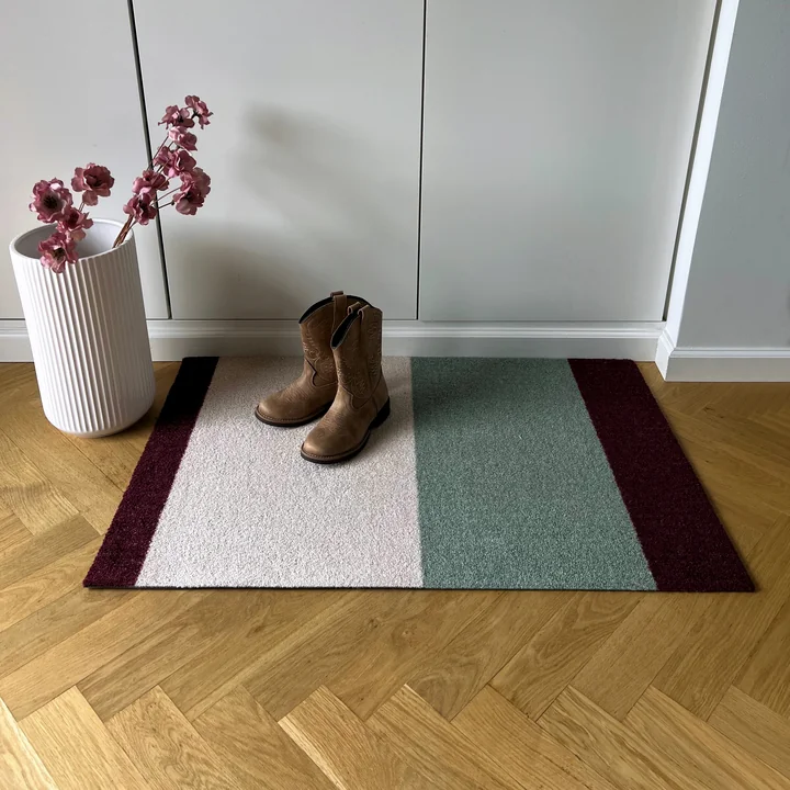 tica copenhagen - Stripes Horizontal Tapis, 60 x 90 cm, green / ivory / bordeaux
