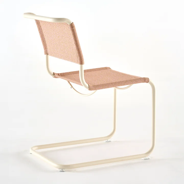 Thonet - S 33 V chaise, blanc perle / lotus (tissu Rohi Cento)