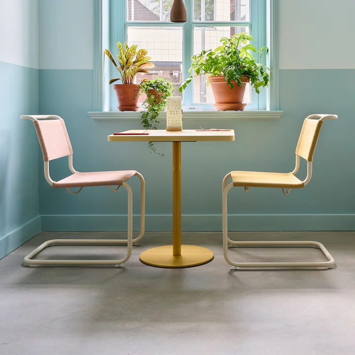 Thonet - S 33 V chaise, blanc perle / lotus et corn (tissu Rohi Cento)