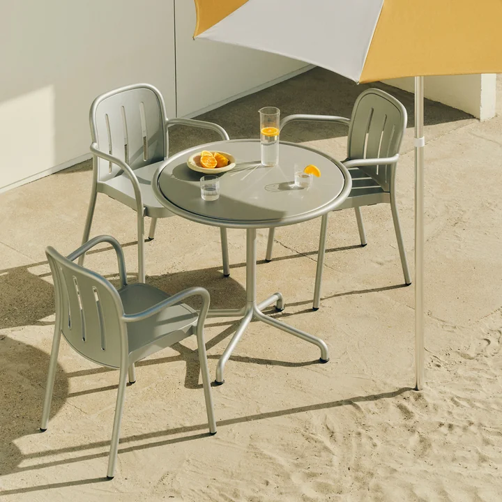 HAY - Deville Chaise avec accoudoirs et table, Outdoor, silver grey